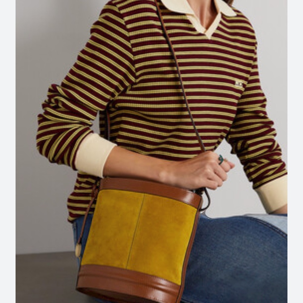 Staud Anita Cowhide Suede Camel Leather Bucket Bag